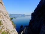 Blick vom Traunsteinmassiv zum Traunsee in Richtung Gmunden; 150606