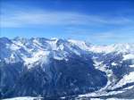 Österreich, Bundesland Tirol, Zillertal, Finkenberg,
Blick aus ca. 2400m Seehöhe in das Tuxtal und auf den Hintertuxer Gletscher (3476m) Aufnahme vom 22.03.2008