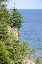 Blick auf die Ostsee vom Rezerwat Kępa Redłowska südlich von Gdynia (deutsch: Gdingen). Aufnahme: 15. August 2019.