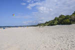 Der Strand vor Ustka (Stolpmünde) in Hinterpommern. Aufnahme: 23. August 2020.