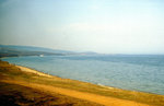 Baikalsee in Oblast Irkutsk von der Transsibirischen Eisenbahn aus gesehen.