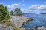 Blick auf die Schärenlandschaft vor der Halbinsel Gränsö im schwedischen Småland. Aufnahme: 20. August 2025.