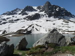 Juliersee an der Passhöhe Julierpass (2.284 m) zwischen Bivio und Silvaplana; Kanton Graubünden, Schweiz, 09.06.2014
