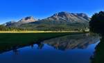 Mit dem Inn im Vordergrund gelang am 03.09.2019 ein Bild nahe Samedan im Engadin. 