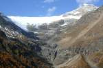 Pal-Gletscher am 14.10.2008. Gletscher schmilzt durch die Klimaerwhrmung derzeitig stark und drfte in 30 Jahren verschwunden sein. 1910 fllte die Eismasse noch den Talboden am unteren Bildrand aus.