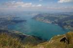 Aussicht von der Rigi aus in Richtung Norden mit dem fast vollstndig sichtbaren Zugersee.