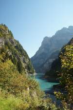 Weit hinten im Calfeisental, am Nordfuss des Ringelspitzes (höchster Gipfel des Kantons St. Gallen), liegt der Stausee Gigerwald (29.09.2014)