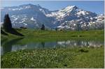 Der Bergsee Retaudt ( 1685 M.ü.M) mit Blick auf die Diablerets Gletscher (ca.3000 M.ü.M).