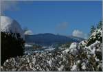 Blick ber den Gartenzaun auf den tiefverschneiten Mont-Plerin(806m..M.).