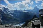 Blick vom Aussichtspunkt Gornergrat auf das Matterhorn(4477m..M) und den Theodulgletscher.