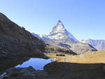 Matterhorn und Riffelsee in einer Höhe von 2770 m ü. M.am 14. Oktober 2019