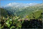 Blick von der Furkapassstrasse auf den Grimselpass und die Walliser Berge.
(05.08.2013)