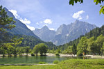 Das Triglav-Massiv in Slowenien von Jasna aus gesehen. Aufnahme: 4. August 2016.