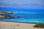 Der Strand südlich von Corralejo auf der Insel Fuerteventura in Spanien.