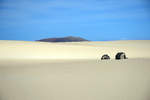 In den Wanderdünen El Falble im Parque Natural de Corralejo auf der Insel Fuerteventura in Spanien.