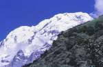 Ansicht des Annapurna-Massivs in Nepal. Aufnahme: September 1988 (Bild vom Dia).