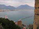 Trkei, Blick von der Burg auf Alanya und dem Hafen sowie dem roten Turm.