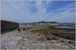 Blick von St.Michael's Mont auf den Ort Marazion, der nun Dank Ebbe bequem zu Fuss erreicht werden kann.