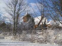 Grevesmhlen; Blick von der verschneiten Brgerwiese zur St.-Nicolai Kirche, 30.01.2010