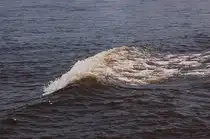 Sch�umender Wellenkamm auf dem Rhein nach der Vorbeifahrt eines Frachters beim Kilometer 745 am Sonntag den 29.Mai 2011