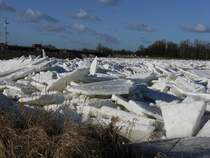 Diese und noch gr��ere Eisschollen befinden sich am Elbufer; R�nne, 15.02.2012