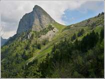 Der Dent de Jaman (1875 m �. M.). Seine Form ist untypisch f�r die voralpine Region, die westliche Wand f�llt steil in Richtung des Genfer Sees ab.  26.05.2012 (Hans)