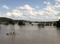 Die Ruhr f�hrt am 23. August starkes Hochwasser. Sehr ungew�hnlich zu dieser Jahreszeit. (Im Hintergrund die A1)
Aufn. Hagen 2007 