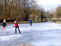 Schlittschuhlaufen am zugefrorenen Rieder Stadtpark macht sichtlich Spa; 120205