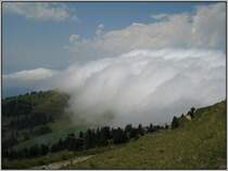 Wie schon bei meinen Bildern zu den Rigi-Bahnen in bahnbilder.de erw�hnt wandelte sich das sch�ne sonnige Wetter auf der Rigi am 20.07.2007 schlagartig, als sich eine Wolkenwand �ber den Berg schob. Einerseits schade, andererseits aber auch ein irgendwie faszinierendes Naturschauspiel. Zum Gl�ck brachten die Wolken keinen Regen.