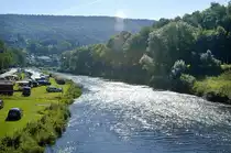 Die Sauer bei Bollendorf an der deutsch-luxemburgischen Grenze (Eifelkreis Bitburg-Prüm in Rheinland-Pfalz). Aufnahme: 2007.