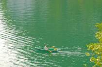 Ruderboot auf dem Königssee im Berchtesgadener Land. Aufnahme: Juli 2008.