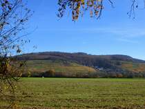 Blick auf die herbstlichen Weinh�nge am westlichen Sch�nberg, mit der Ortschaft Leutersberg, Nov.2015