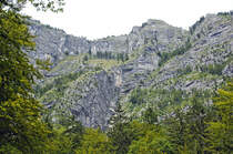 Berge am Slavica-Fluss in Slowenien. Aufnahme: 2. August 2016.