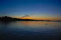 Sonnenuntergang an der Insel Hissö nördlich von Växjö in Småland / Schweden. Aufnahme: 18. Juli 2017.