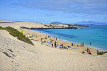 Der Strand am Park Natural de Corralejo auf der Insel Fuerteventura in Spanien. Aufnahme: 18. Oktober 2017.