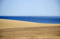 Die Wanderdünen an der Nordostküste von Fuerteventura in Spanien. Aufnahme: 18. Oktober 2017.