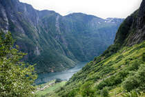Norwegen - Nærøyfjorden nördlich von Gudvangen. Aufnahme: 16. Juli 2018.