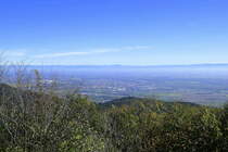 Blick von der Hohkönigsburg Richtung Nordost in die Rheinebene mit Schlettstadt(Selestat), am Horizont der Schwarzwald, Okt.2019