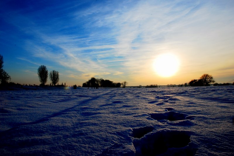 Winterlicher Sonnenuntergang in Dsseldorf Lohausen am Rhein